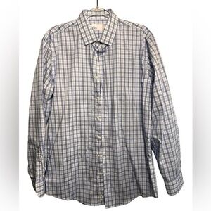 Nordstrom Rack Mens Trim Fit Button Down Shirt Size 16 34/35 Navy Blue w White